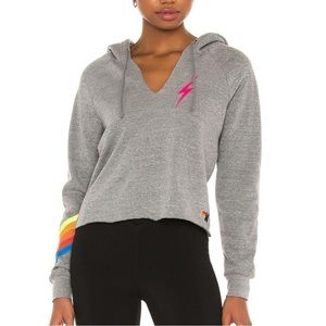 Aviator Nation Bolt Stitch Chevron 5 Hoodie in Heather & Neon Rainbow